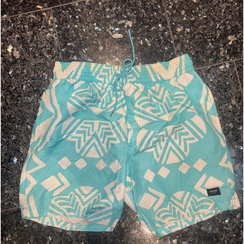 Jack Spade Swim Trunks Aqua & White Mens Medium